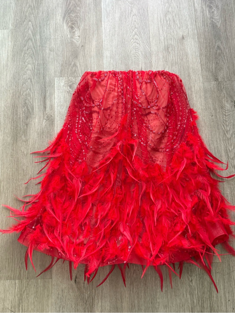 helsi stevie red beaded feather trim strapless bridal mini dress size XS NEW